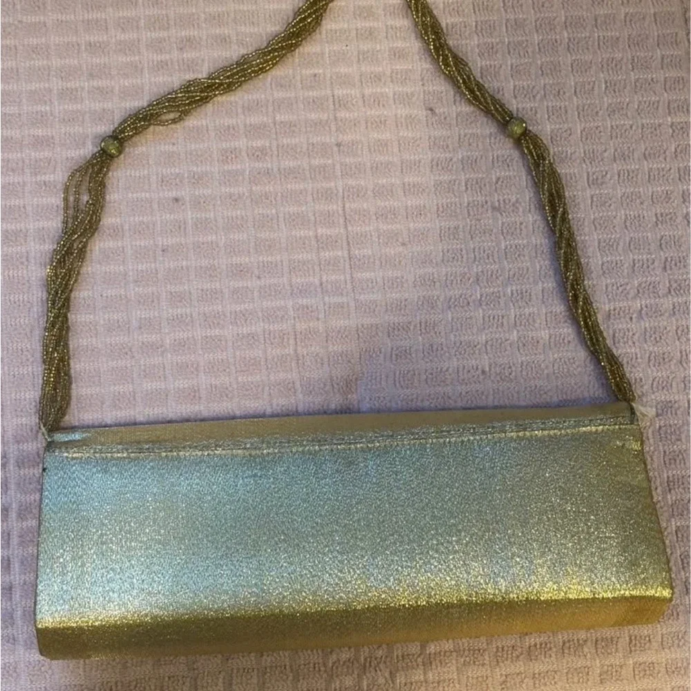 Miche Gold Beaded Evening Clutch Bag Metallic Glitter‎ Striped Lining